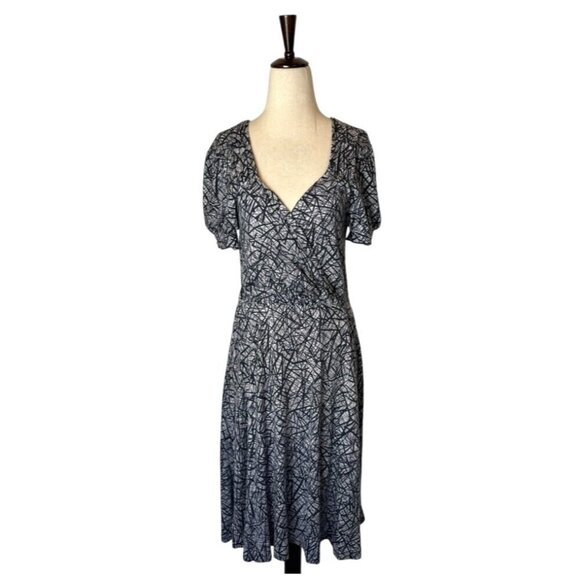 Anthropologie Ric‎ Rac Dress Women Small Gray Abstract Print Short Sleeve Midi - Picture 1 of 11
